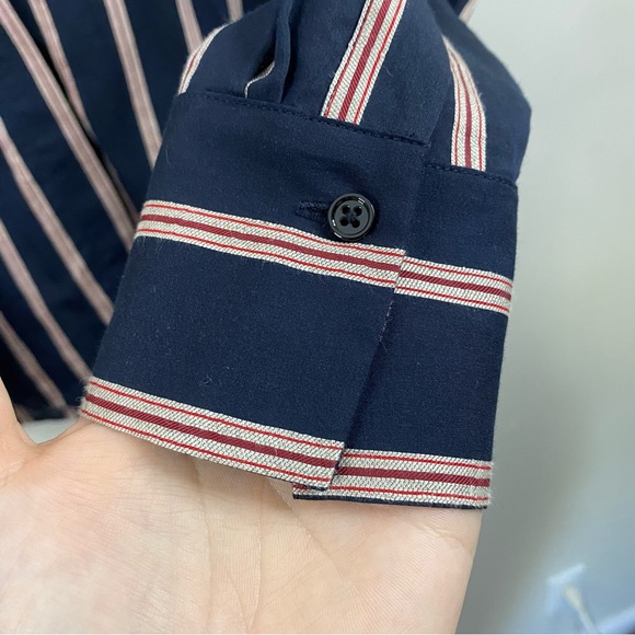 Vince Textured Striped Long-sleeve Button Up Linen Silk Blend Blouse size Small - Picture 6 of 14